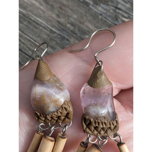Vintage Stone Bohemian Earrings, Handcrafted Purple Gemstone Dangle Earrings - Picture 6 of 10